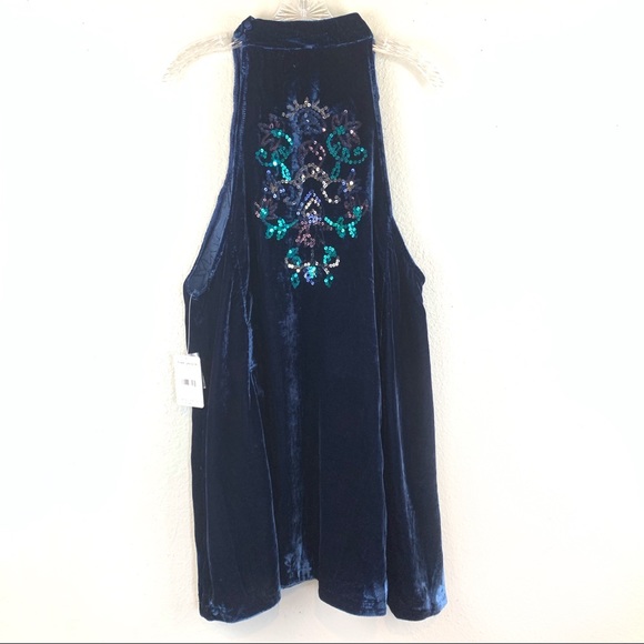 Free People Jills Sequin Swing Mini Blue Combo NWT - Picture 4 of 14